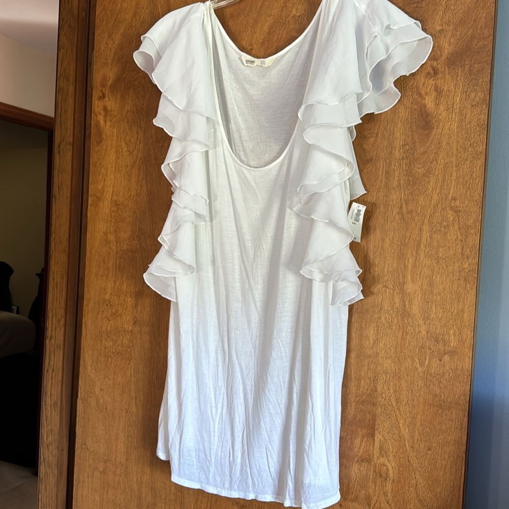 XXL Old Navy Blouse, NWT white tank with soft chiffon double ruffle sleeves